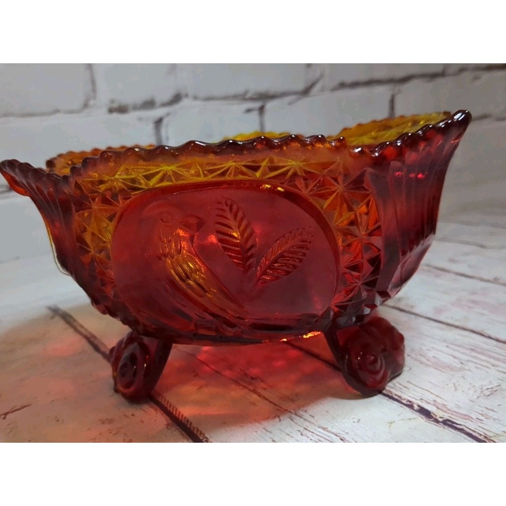 Rare Vintage Hofbauer Byrdes Ruby Red Glass 3 Footed Birds Candy Dish No Lid - Picture 3 of 7
